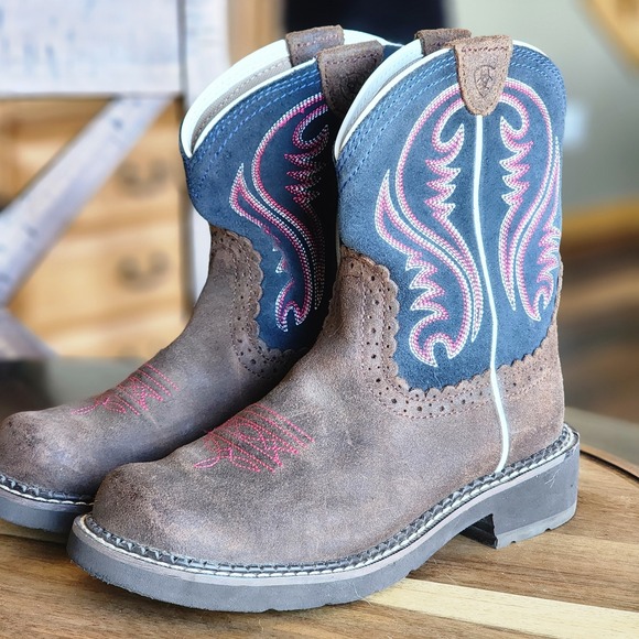 Ariat Fatbaby Cowboy Boot Western Leather Navy & pink Shaft Sz Us Women's 6 - Picture 1 of 9